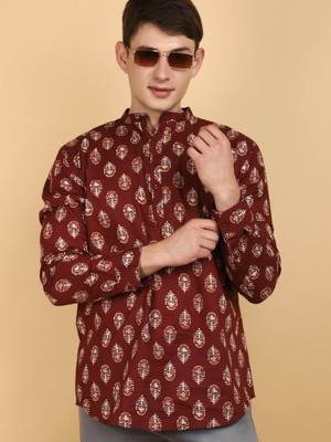 V-MART Men Printed Straight Kurta(Red)