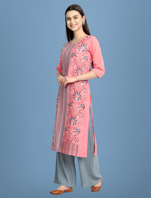 1 Stop Fashion Women Printed Straight Kurta(Pink)