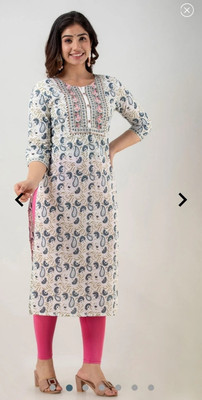 BAKNAD Women Floral Print A-line Kurta(White)