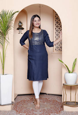 Kangoora Designs Women Embroidered A-line Kurta(Blue)