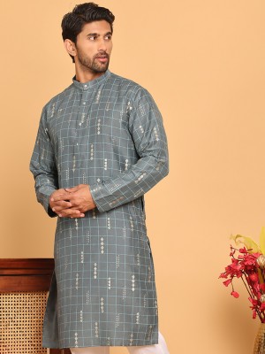 Jompers Men Printed Straight Kurta(Grey)