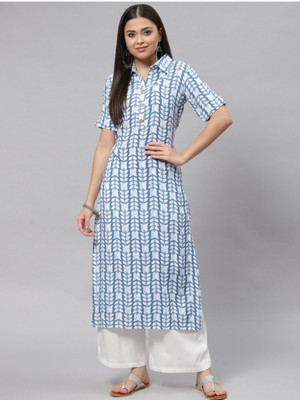 EMPIRE STYLE Women Printed Straight Kurta(Light Blue)