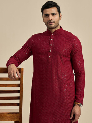 ANOUK Women Geometric Print Straight Kurta(Red)