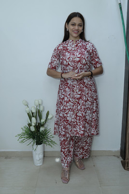 SOPNECTAR Women Floral Print, Printed A-line Kurta(Maroon)