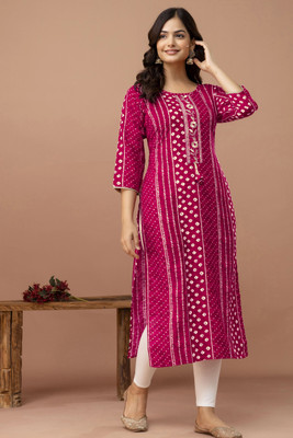 Udati Kaliya Women Embroidered Straight Kurta(Red)