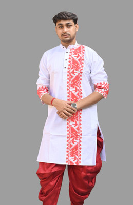 Sumit online Men Self Design Straight Kurta(White)