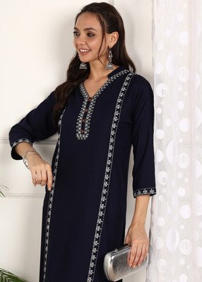 DESIRABASIX Women Embroidered A-line Kurta(Multicolor)