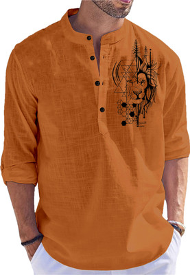 Kavyangle Creation Men Printed Straight Kurta(Brown)
