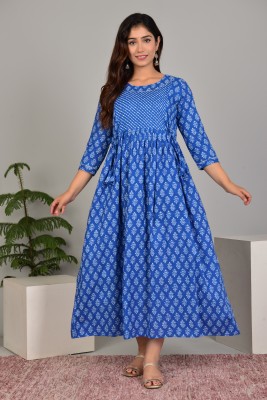 Nevisha Style Women Printed Anarkali Kurta(Blue)
