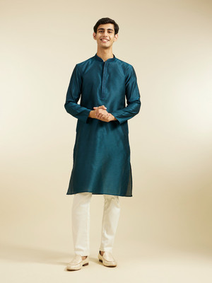 DIWAS by Manyavar Men Self Design Straight Kurta(Blue)