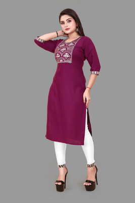Jayshree Fab Women Embroidered Straight Kurta(Purple)