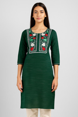 Andheriyas Textiles Women Embroidered Straight Kurta(Dark Green)