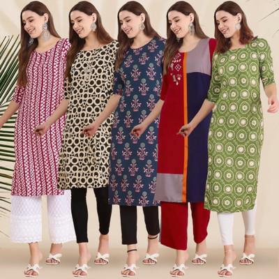 1 Stop Fashion Women Printed Straight Kurta(Multicolor)