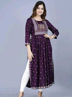 Aimca Women Polka Print A-line Kurta(Purple)