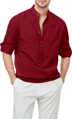 ZIRPIX Men Solid Straight Kurta(Maroon)