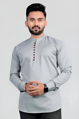 Anupamaa Men Solid Straight Kurta(Grey)