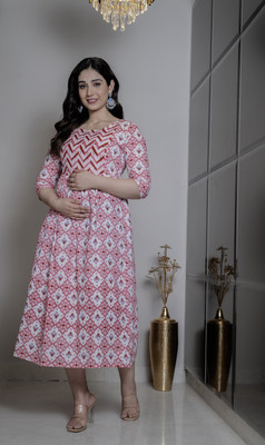 Priyas Creation Women Printed Anarkali Kurta(Pink)