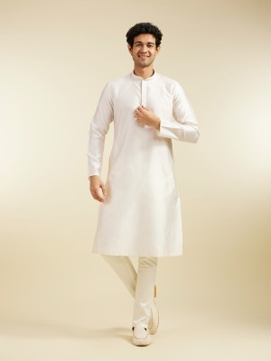 DIWAS by Manyavar Men Self Design Straight Kurta(White)