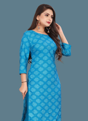 RIDDHI COLLECTION MALL Women Printed Straight Kurta(Dark Blue, Light Blue)