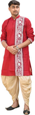 Sumit online Men Self Design Straight Kurta(Maroon)
