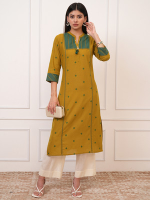 Vishudh Women Printed Straight Kurta(Green)