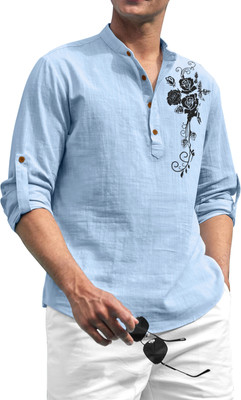 SHOPYCLICK Men Printed Straight Kurta(Light Blue)