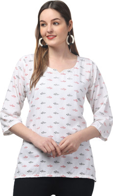 Aura Glam Women Printed A-line Kurta(White)