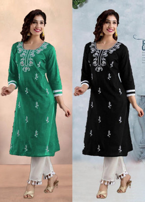 SISTO Women Embroidered Straight Kurta(Multicolor)