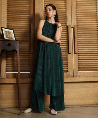 QISSA Women Solid Ethnic Dress Kurta(Green)