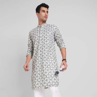 Indus Route by Pantaloons Men Printed A-line Kurta(Blue)