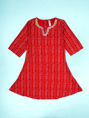 KiddoPanti Girls Printed A-line Kurta(Red)