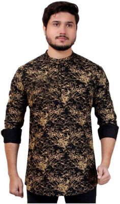 MADE IN THE SHADE Men Self Design Straight Kurta(Multicolor, Black, Yellow)