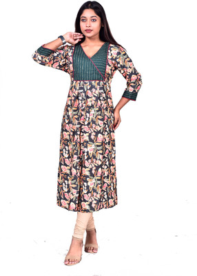FITS FAB Women Floral Print Flared Kurta(Multicolor)