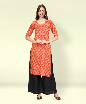 EthnicBasket Women Printed Straight Kurta(Orange)