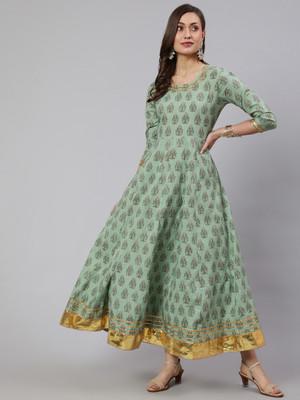 GLAM ROOTS Women Floral Print Anarkali Kurta(Green)