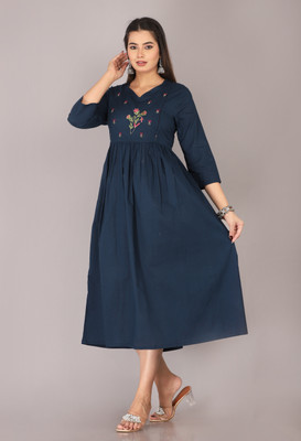 Gajju Fashions Women Embroidered Flared Kurta(Dark Blue)