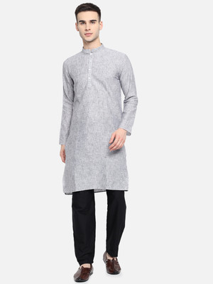 DEIFIC Men Solid Straight Kurta(Grey)