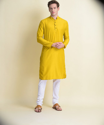 Namaskar Men Solid Straight Kurta(Yellow)