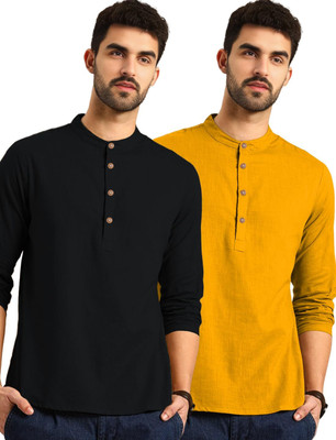 DaReal Men Solid A-line Kurta(Yellow)
