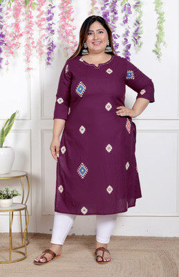 akritik Women Printed Straight Kurta(Purple)