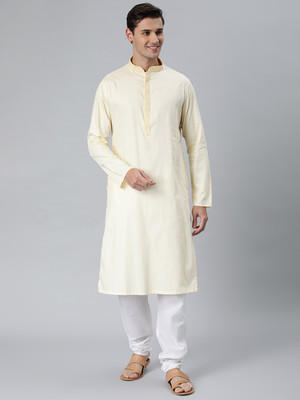 Manthan Men Solid Straight Kurta(Beige)