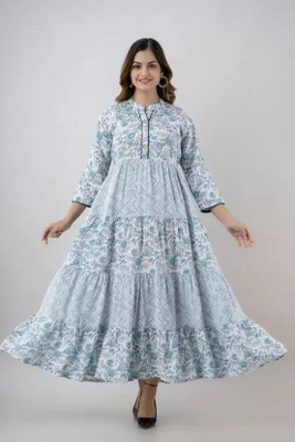 Govindam Art Women Printed Anarkali Kurta(Blue)