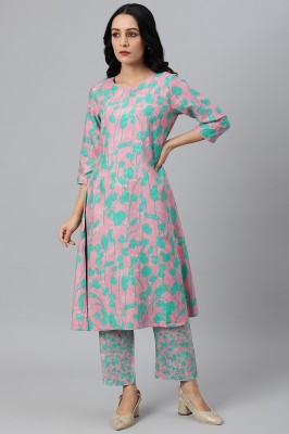 W Women Floral Print A-line Kurta(Purple, Green)