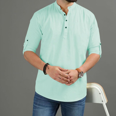 Navkanj Men Solid A-line Kurta(Blue)