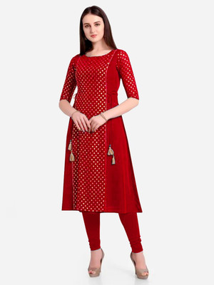 Savitricreation Women Printed A-line Kurta(Red, Gold)