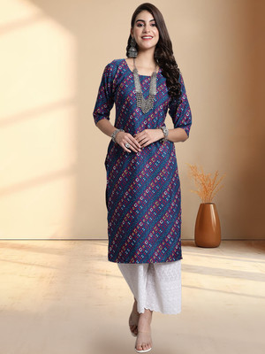 1 Stop Fashion Women Printed A-line Kurta(Dark Blue)