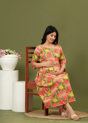 CLOTHICORP Women Printed A-line Kurta(Red)