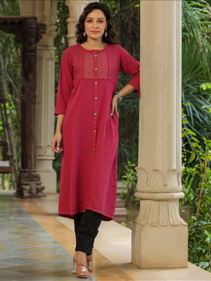 PP PRODUCTIONS Women Washed A-line Kurta(Red)