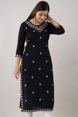 Zeenat Duniya Women Printed Straight Kurta(Black)