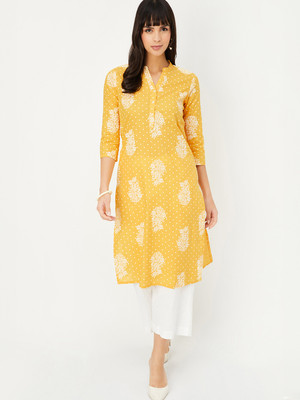 MAX Women Embroidered Straight Kurta(Yellow)